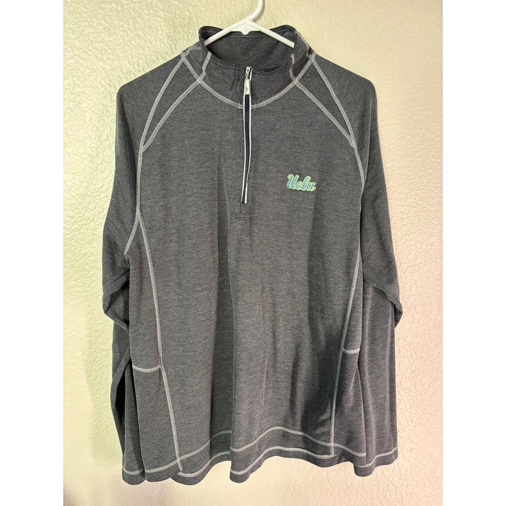Tommy Bahama UCLA‎ Pullover Mens XL Grey Quarter Zip Heathered Embroidered Logo